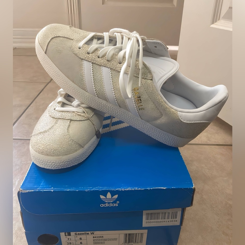 Adidas Beige and White Gazelle Sneakers